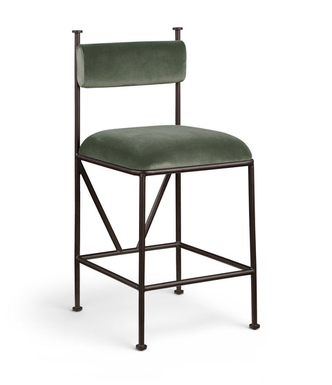 Camden Green Velvet Performance Fabric Upholstered Counter Stool, 2-Piece