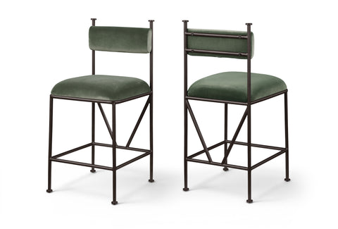 Camden Green Velvet Performance Fabric Upholstered Counter Stool, 2-Piece