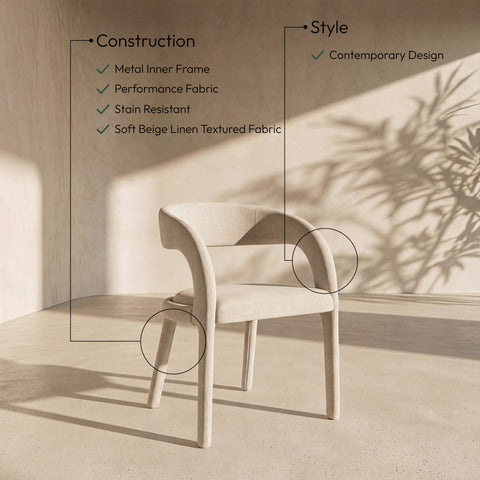 Quinn Beige Linen Textured Performance Fabric Upholstered Dining Chair, 2-Piece