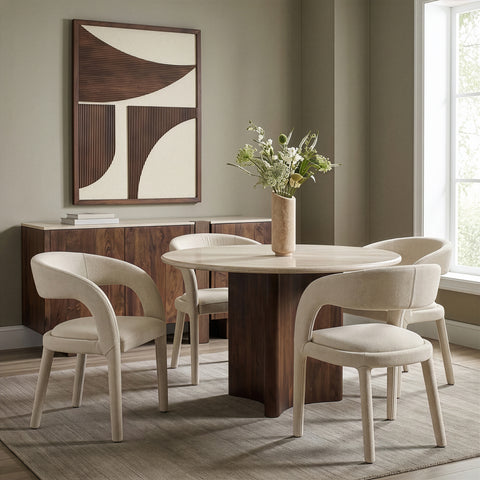 Quinn Beige Linen Textured Performance Fabric Upholstered Dining Chair, 2-Piece