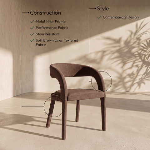 Quinn Brown Linen Textured Performance Fabric Upholstered Dining Chair, 2-Piece