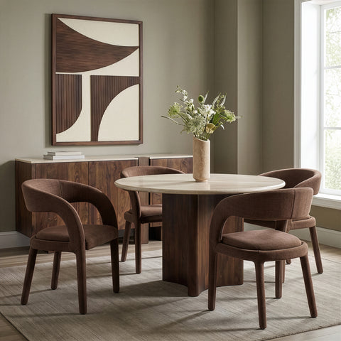 Quinn Brown Linen Textured Performance Fabric Upholstered Dining Chair, 2-Piece