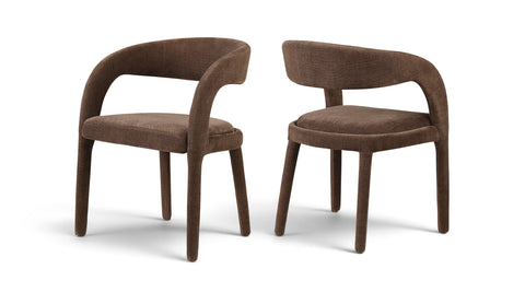Quinn Brown Linen Textured Performance Fabric Upholstered Dining Chair, 2-Piece