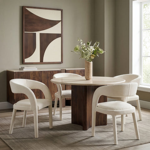 Quinn Cream Linen Textured Performance Fabric Upholstered Dining Chair, 2-Piece