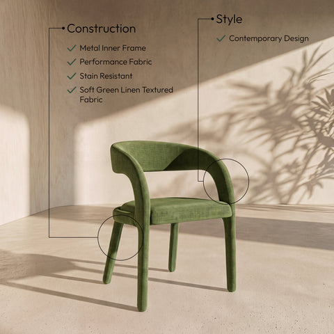 Quinn Green Linen Textured Performance Fabric Upholstered Dining Chair, 2-Piece