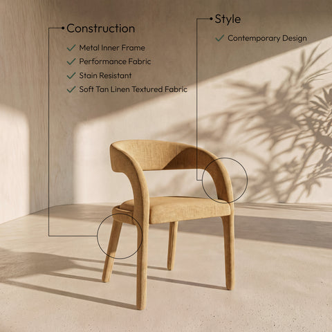 Quinn Tan Linen Textured Performance Fabric Upholstered Dining Chair, 2-Piece