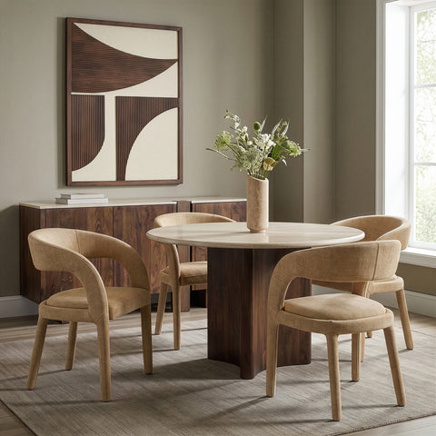 Quinn Tan Linen Textured Performance Fabric Upholstered Dining Chair, 2-Piece