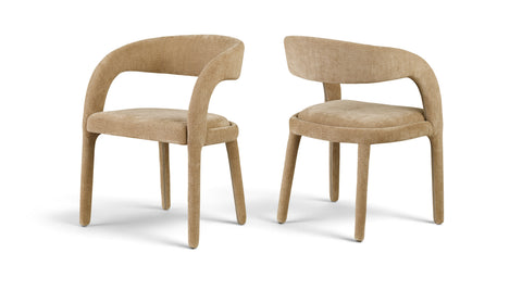 Quinn Tan Linen Textured Performance Fabric Upholstered Dining Chair, 2-Piece