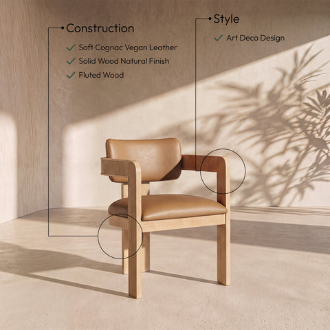 Amara Cognac Vegan Leather Upholstered Dining Chair, 2-Piece