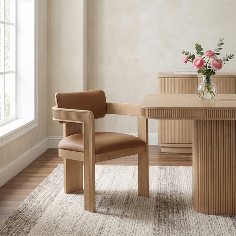 Amara Cognac Vegan Leather Upholstered Dining Chair, 2-Piece