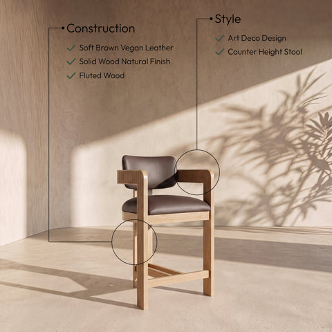 Amara Brown Vegan Leather Upholstered Counter Stool, 1 Piece