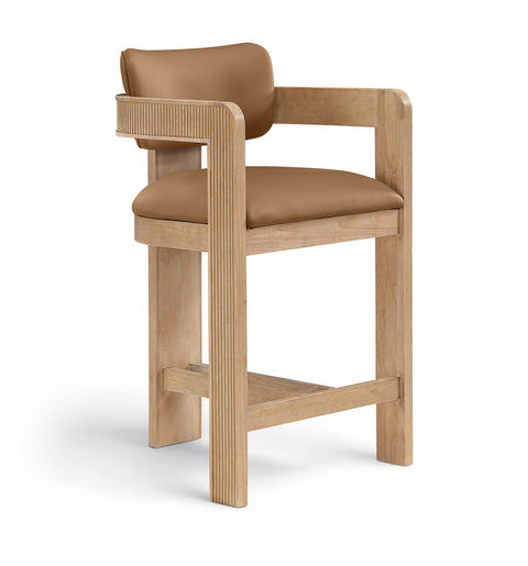 Amara Cognac Vegan Leather Upholstered Counter Stool, 1 Piece