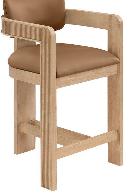 Amara Cognac Vegan Leather Upholstered Counter Stool, 1 Piece