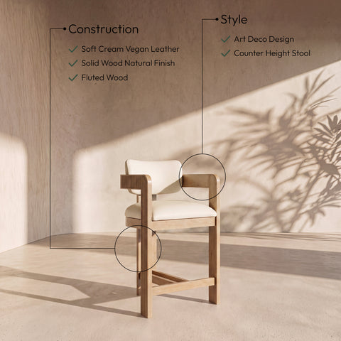 Amara Cream Vegan Leather Upholstered Counter Stool, 1 Piece