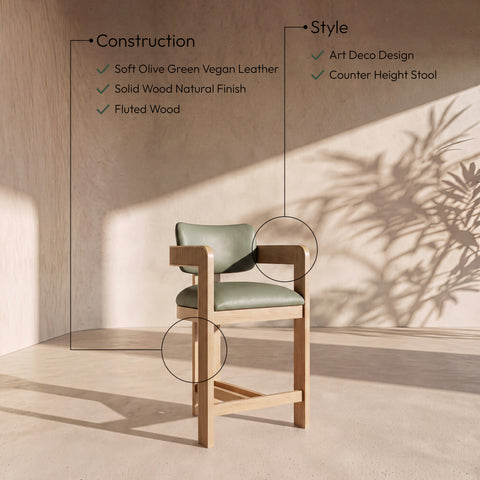 Amara Olive Vegan Leather Upholstered Counter Stool, 1 Piece