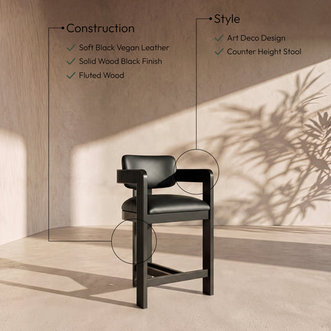 Amara Black Vegan Leather Upholstered Counter Stool, 1 Piece (Style 2)