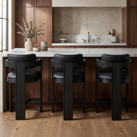 Amara Black Vegan Leather Upholstered Counter Stool, 1 Piece (Style 2)