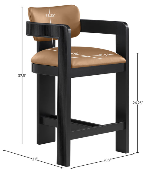 Amara Cognac Vegan Leather Upholstered Counter Stool, 1 Piece (Style 2)