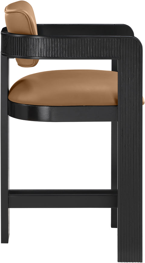 Amara Cognac Vegan Leather Upholstered Counter Stool, 1 Piece (Style 2)