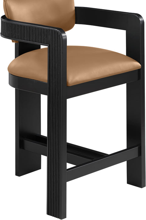 Amara Cognac Vegan Leather Upholstered Counter Stool, 1 Piece (Style 2)