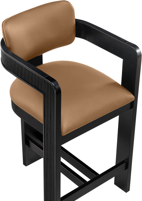 Amara Cognac Vegan Leather Upholstered Counter Stool, 1 Piece (Style 2)