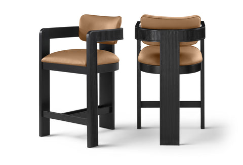 Amara Cognac Vegan Leather Upholstered Counter Stool, 1 Piece (Style 2)