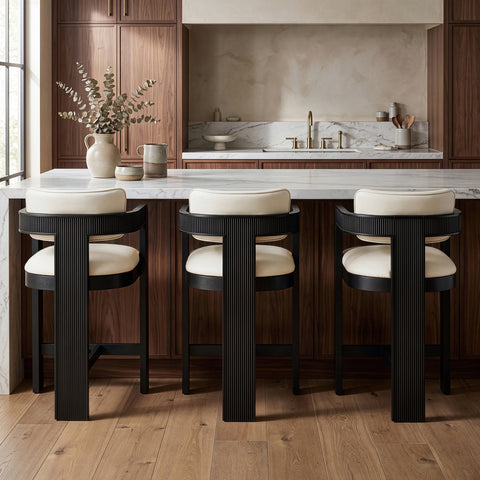 Amara Cream Vegan Leather Upholstered Counter Stool, 1 Piece (Style 2)