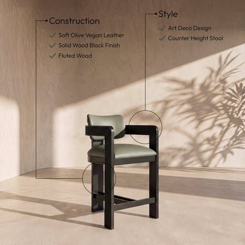 Amara Olive Vegan Leather Upholstered Counter Stool, 1 Piece (Style 2)
