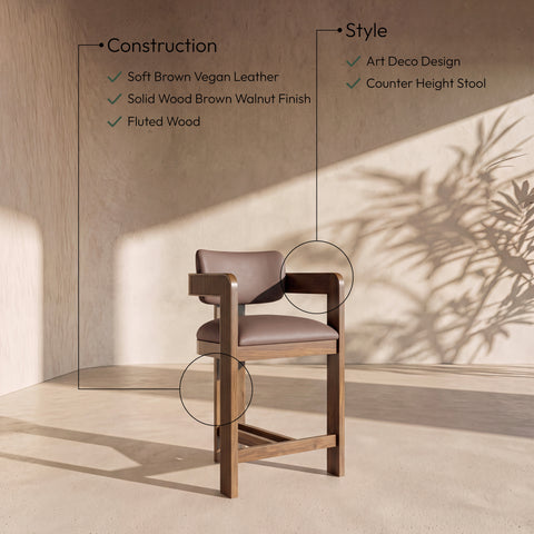 Amara Brown Vegan Leather Upholstered Counter Stool, 1 Piece (Style 2)