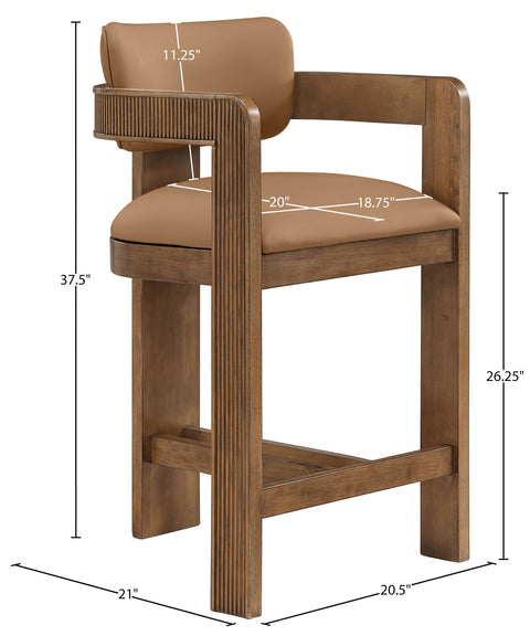 Amara Cognac Vegan Leather Upholstered Counter Stool, 1 Piece (Style 3)