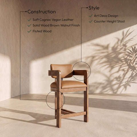 Amara Cognac Vegan Leather Upholstered Counter Stool, 1 Piece (Style 3)