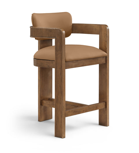 Amara Cognac Vegan Leather Upholstered Counter Stool, 1 Piece (Style 3)
