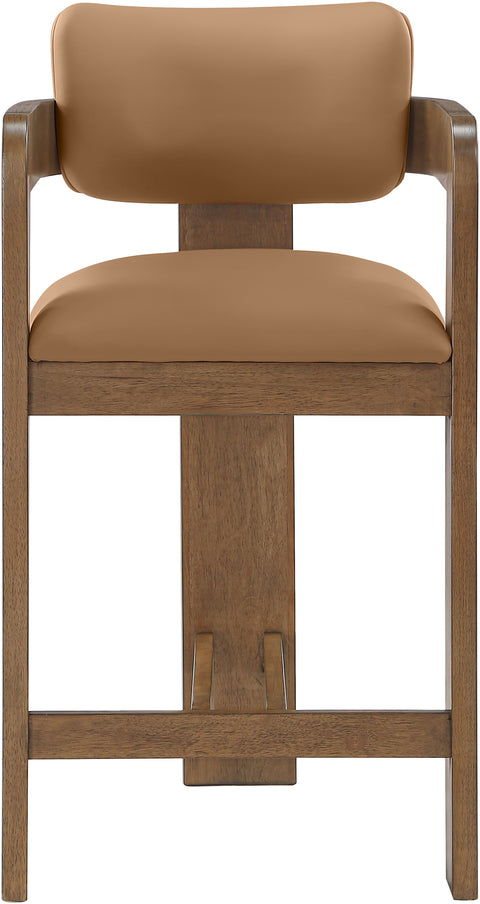 Amara Cognac Vegan Leather Upholstered Counter Stool, 1 Piece (Style 3)