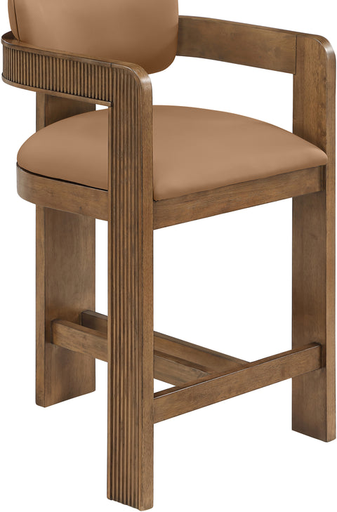 Amara Cognac Vegan Leather Upholstered Counter Stool, 1 Piece (Style 3)