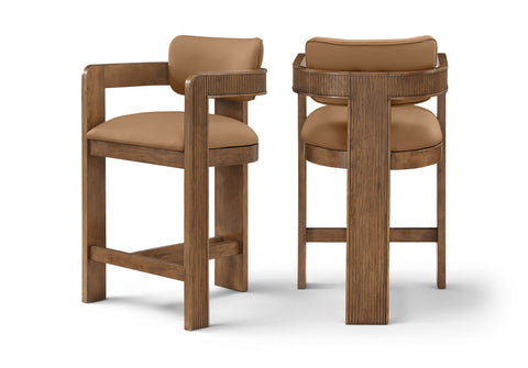 Amara Cognac Vegan Leather Upholstered Counter Stool, 1 Piece (Style 3)