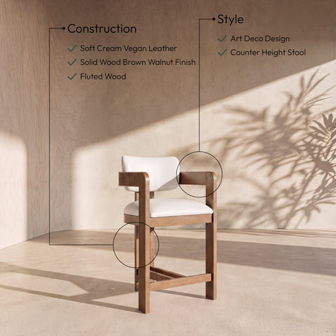 Amara Cream Vegan Leather Upholstered Counter Stool, 1 Piece (Style 3)