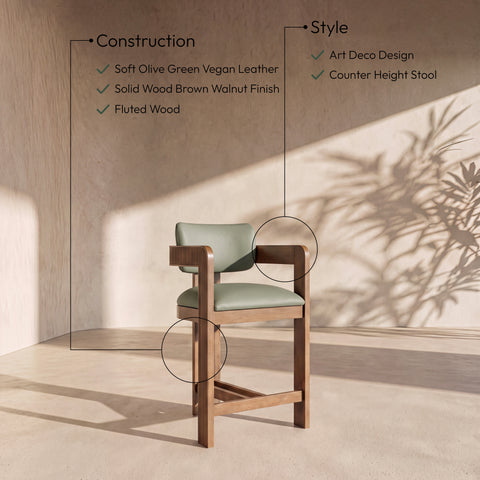 Amara Olive Vegan Leather Upholstered Counter Stool, 1 Piece (Style 3)