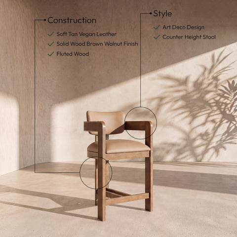 Amara Tan Vegan Leather Upholstered Counter Stool, 1 Piece (Style 2)