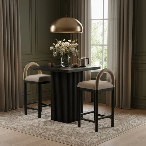 Willow 32" Black Oak Veneer And Solid Wood Counter Height Table, 1 Piece
