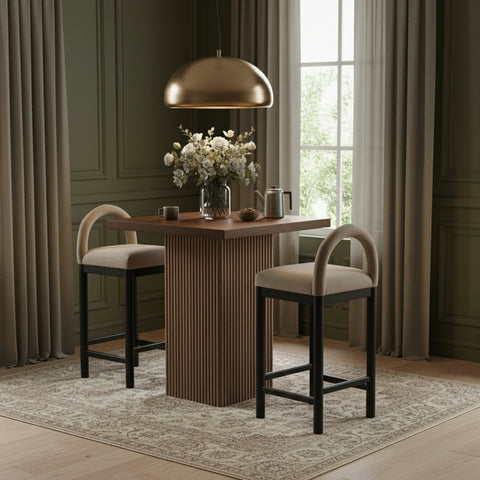 Willow 32" Brown Oak Veneer And Solid Wood Counter Height Table, 1 Piece