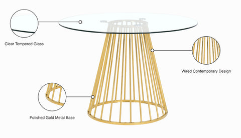 Sloane 48" Gold Glass Top And Metal Base Dining Table, 1 Piece