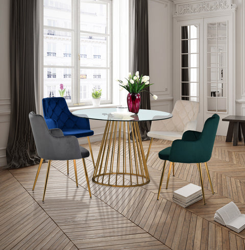 Sloane 48" Gold Glass Top And Metal Base Dining Table, 1 Piece