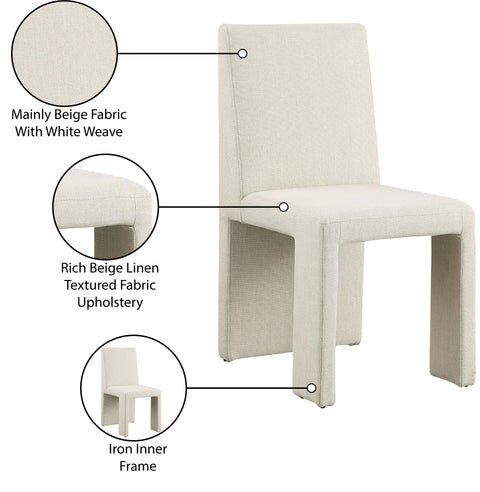 Olive Beige Linen Textured Fabric Upholstered Dining Chair, 2-Piece