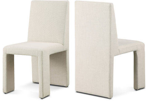 Olive Beige Linen Textured Fabric Upholstered Dining Chair, 2-Piece