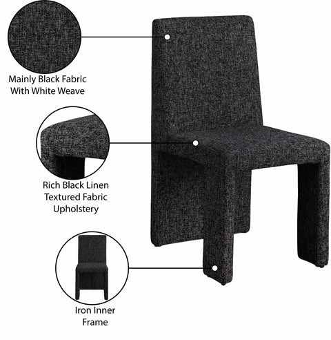 Olive Black Linen Textured Fabric Upholstered Dining Chair, 2-Piece