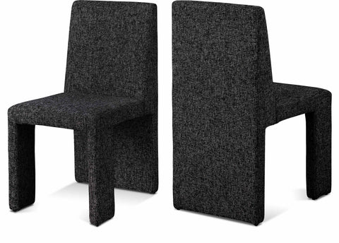 Olive Black Linen Textured Fabric Upholstered Dining Chair, 2-Piece