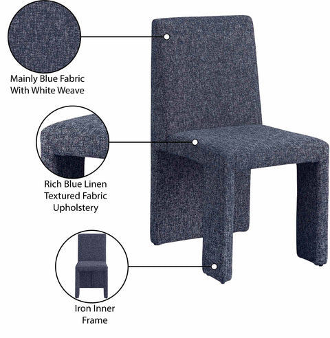 Olive Blue Linen Textured Fabric Upholstered Dining Chair, 2-Piece