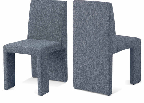 Olive Blue Linen Textured Fabric Upholstered Dining Chair, 2-Piece