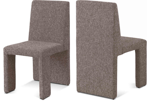 Olive Brown Linen Textured Fabric Upholstered Dining Chair, 2-Piece