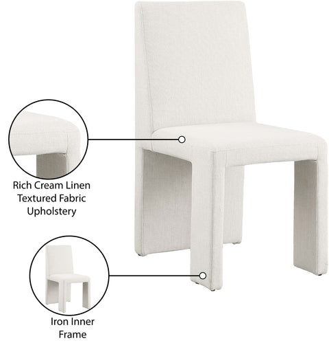 Olive Cream Linen Textured Fabric Upholstered Dining Chair, 2-Piece